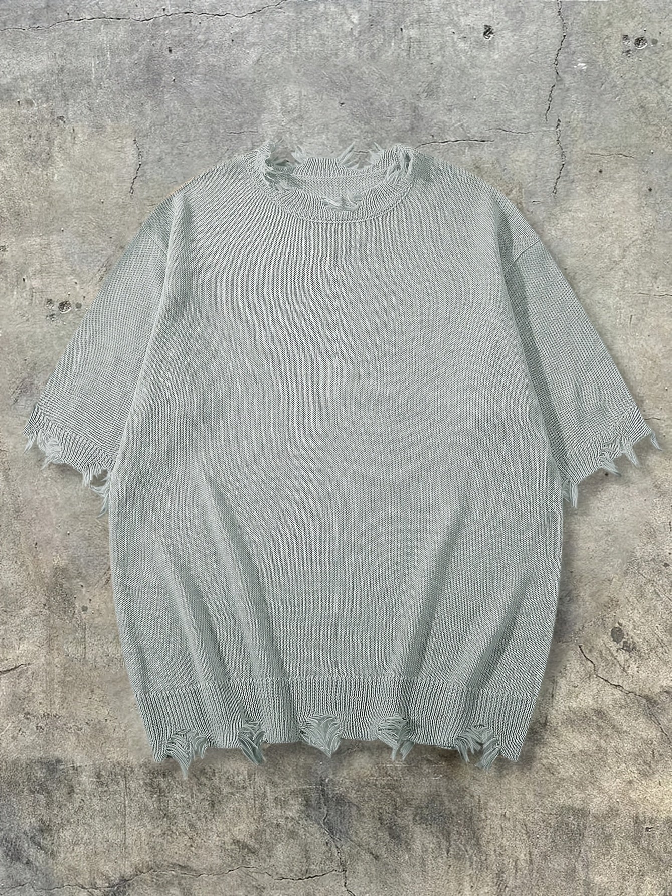 Men's Spring/Summer Minimalist Korean Style Ripped Fringe Breathable Loose Fit Knit Top