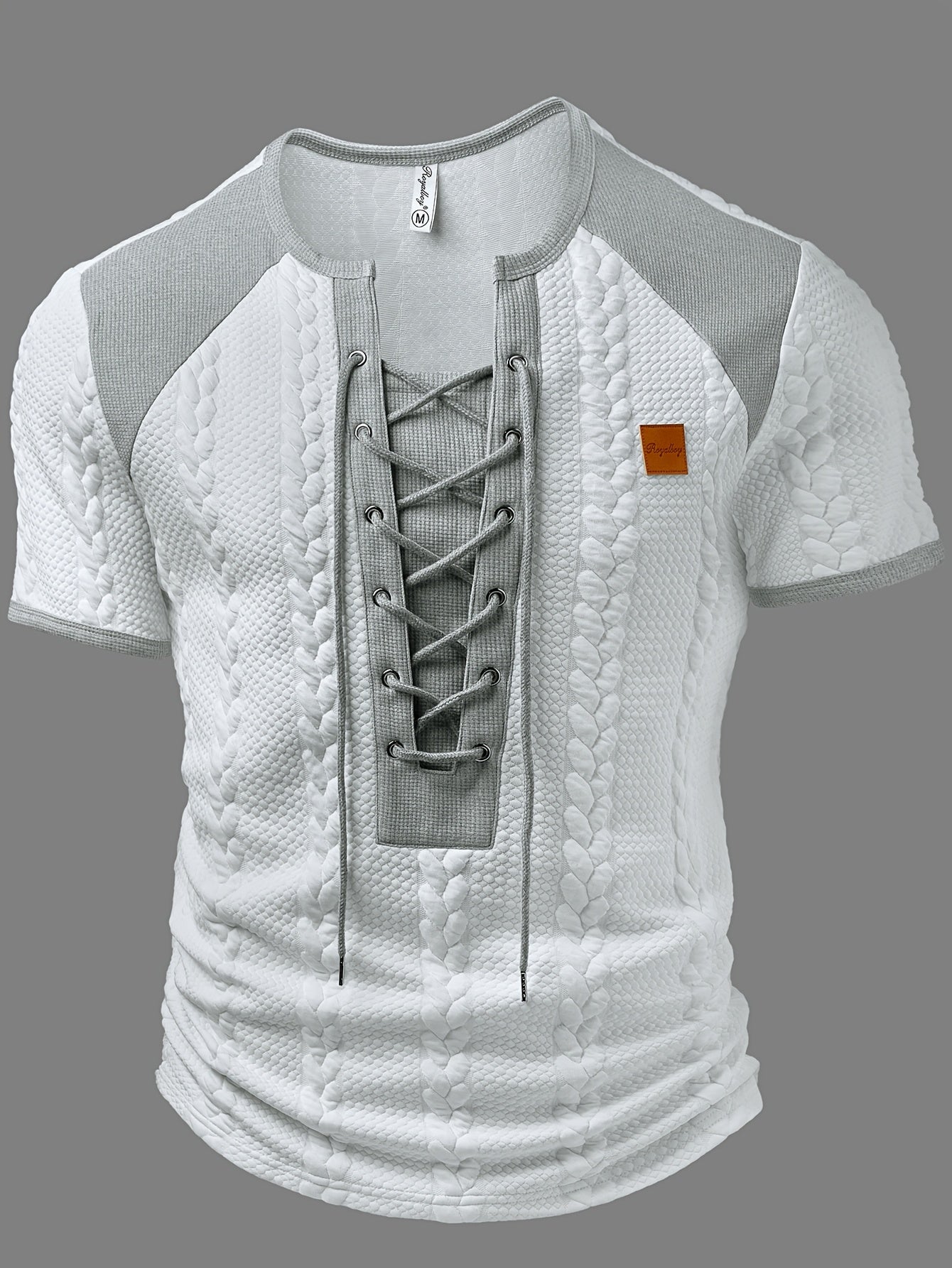 Men's Henley Summer Color-Block Henley Shirt - Soft Casual, Perforated Drawstring Collar