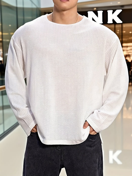 Men's Long-Sleeve Gym Training T-Shirt, Loose Breathable Crew Neck Sweatshirt