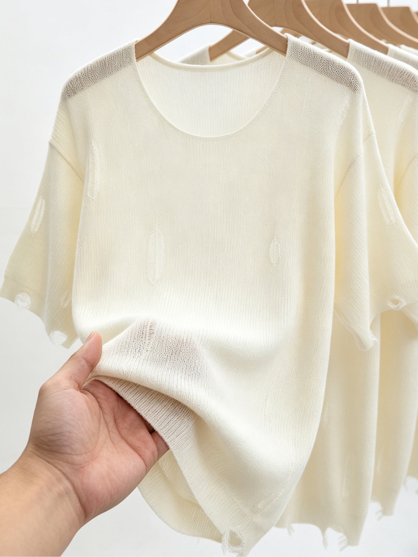 2026 New Lazy Style Ripped Knit Top Loose Hollowed-Out Raw Edge Short-Sleeved Summer Breathable Cardigan