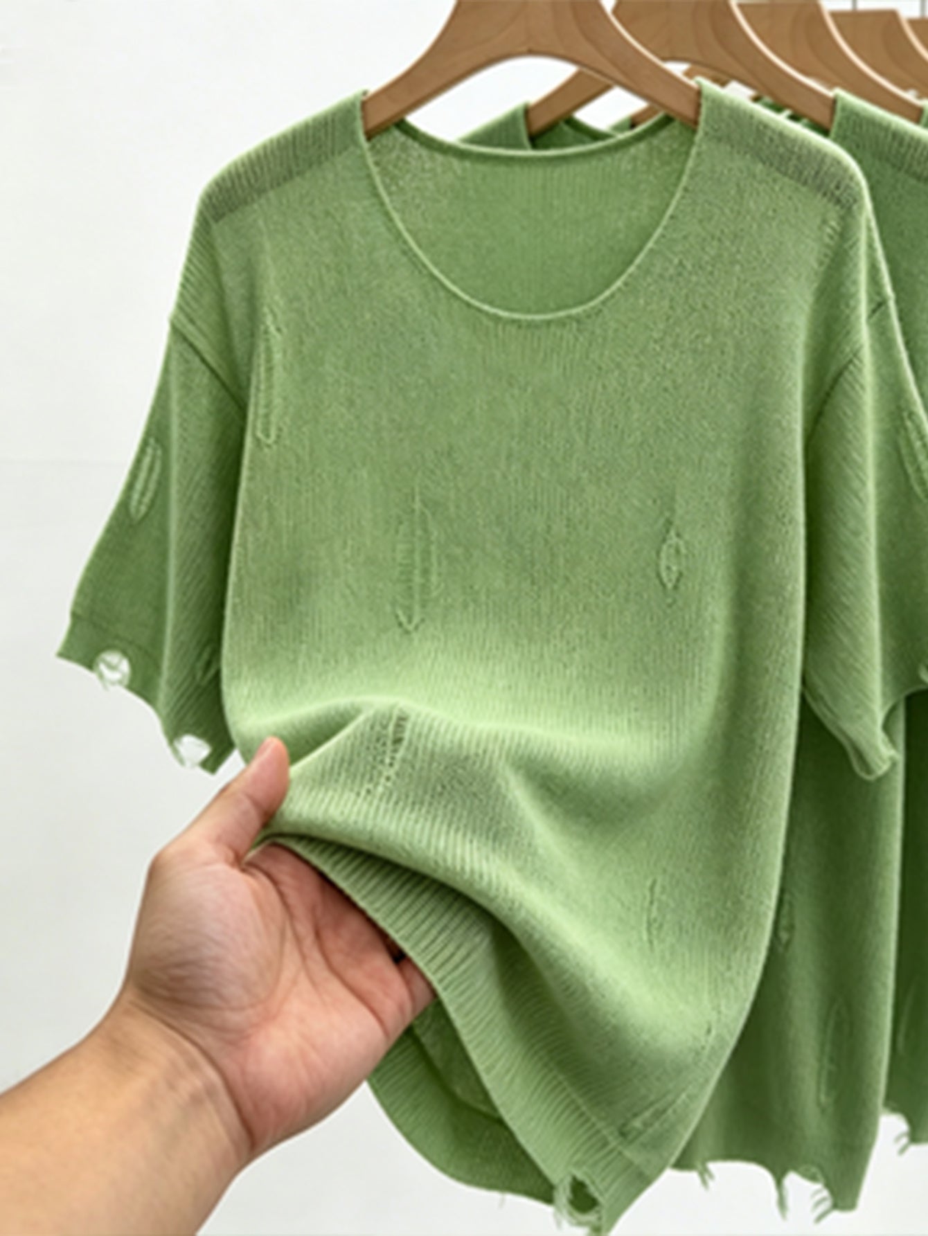 2026 New Lazy Style Ripped Knit Top Loose Hollowed-Out Raw Edge Short-Sleeved Summer Breathable Cardigan