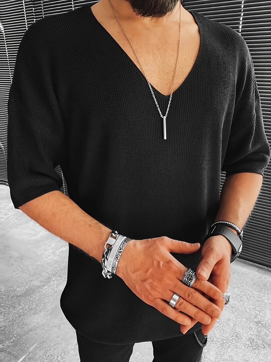 Men's Loose-Fit V-Neck Knit Short-Sleeve Pullover