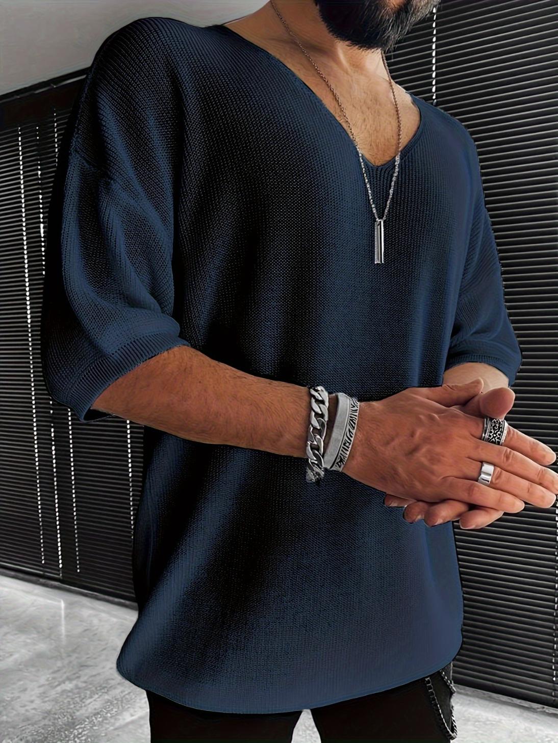 Men's Loose-Fit V-Neck Knit Short-Sleeve Pullover