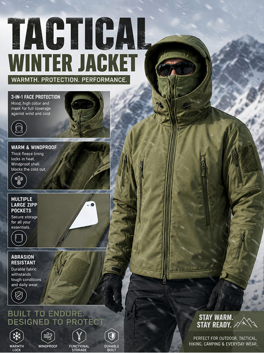 New Men'S Autumn Winter Fleece Warm Hooded Jacket, Large Pocket Soft Shell Workwear, Windproof And Heat-Retaining, Suitable for Autumn Winter Outdoor Work Training Hiking Camping Hunting Men'S Athletic Top - Additions Not Included
