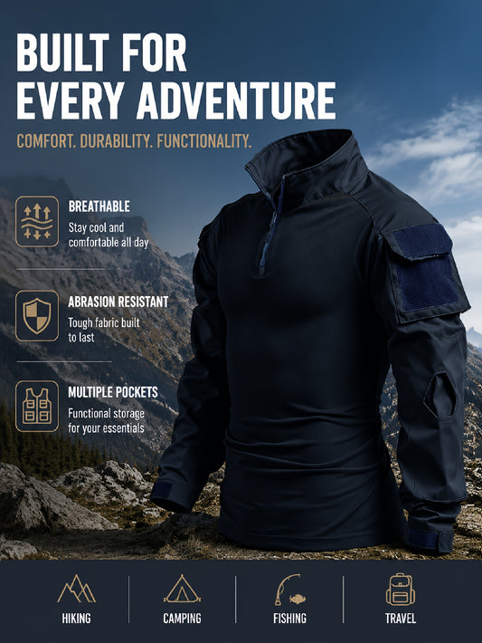 Blue Long-Sleeve Frog Suit Top, Breathable And Wear-Resistant Hiking Camping Multi-Functional Combat Uniform, Outdoor Commuting Dual-Use Long Sleeve
