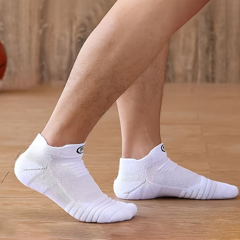 6pcs/3pairs Men's Towel Bottom Sports Socks - Comfortable and Breathable Spring, Summer, and Autumn Sports Socks, Anti Slip Sweat Absorbing Running Marathon Outdoor Sports and Leisure Socks, Sweat Absorbing and Moisture Wicking, High Elasticity and Q