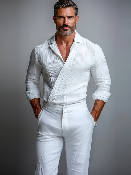 New Men'S Spring Summer Fashion Casual Lapel Beach Lightweight Pullover Shirt Long Sleeve Solid Color Hawaiian Holiday Cross-Dressing