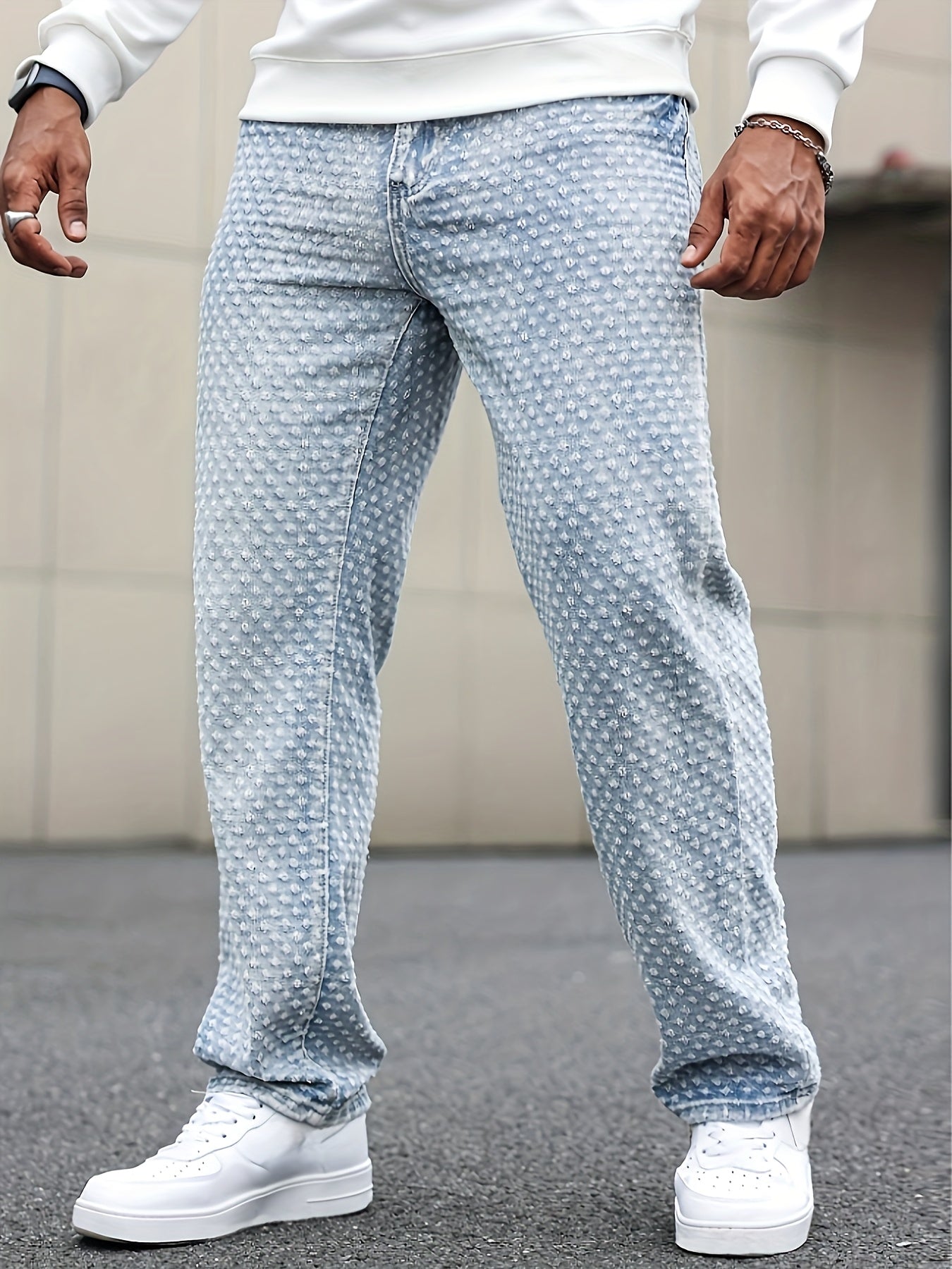 Geng Yuan Shi Selected Products - Men'S Casual Crochet Flower Jeans