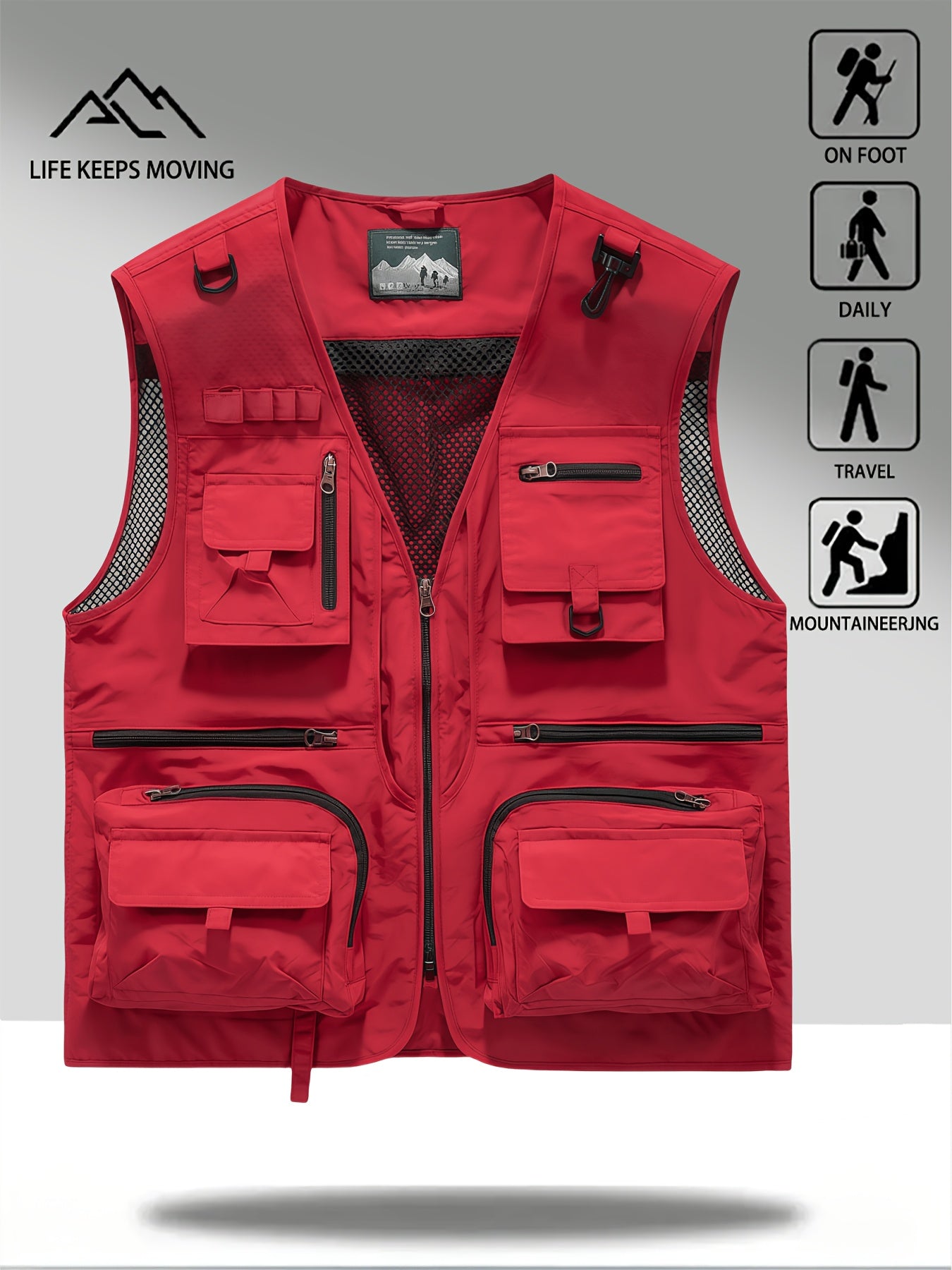 Summer Men's Fashion Zipper V-Neck Vest, Unisex Multi-Pocket Workwear Fishing Vest, New Mesh Quick-Dry Men's Casual Outdoor Photography Vest, Breathable Outdoor Leisure Travel Jacket