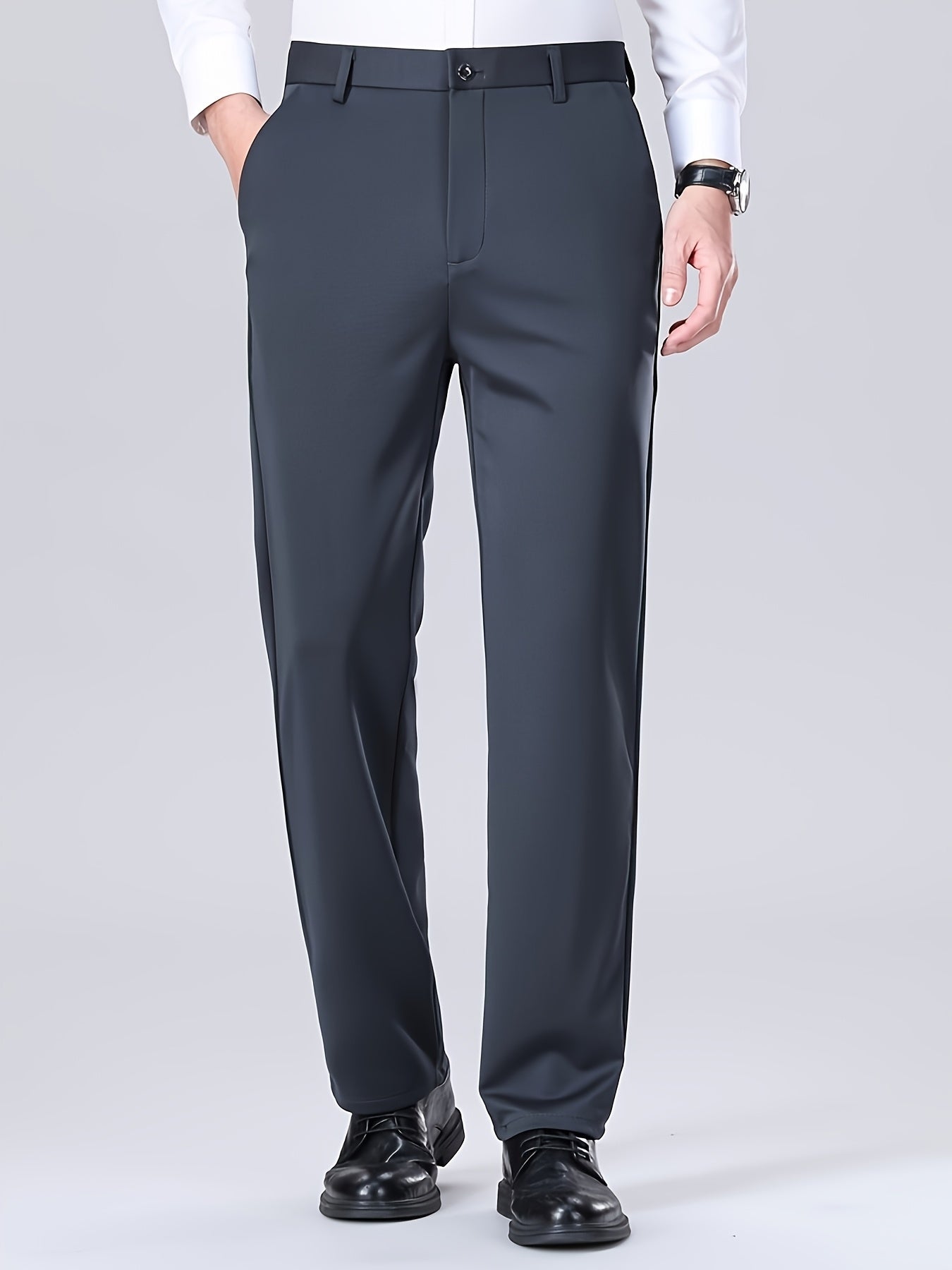 3pcs Men's Professional Business Dress Pants, Office Trousers, Stretchy and Versatile for Work, Black Suit Pants, Straight-Leg Casual Pants for Office Wear