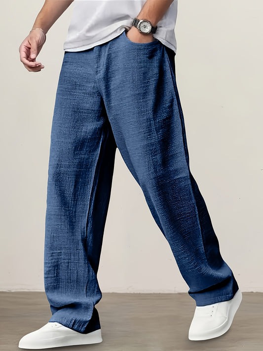 Men's Casual Linen Long Pants, High-end and Comfortable Beach Pants, Fashionable Straight-leg Pants