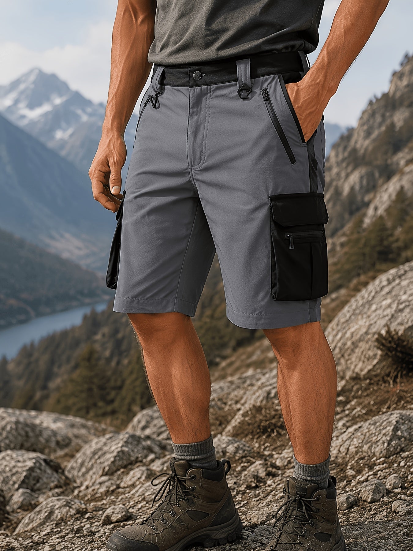 YKS JOOB Men's Tactical Cargo Shorts - Quick-Dry High Quality Multi-Pocket Outdoor Pants with Zipper Pockets, Breathable Suitable for Hiking, Fishing, Training, Work, Durable Straight-Cut Mid-Length Shorts for Workouts and Casual Wear