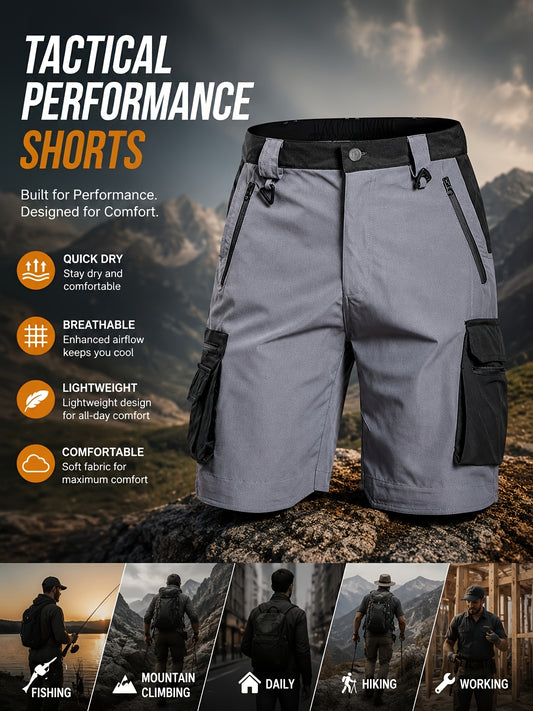 YKS JOOB Men's Tactical Cargo Shorts - Quick-Dry High Quality Multi-Pocket Outdoor Pants with Zipper Pockets, Breathable Suitable for Hiking, Fishing, Training, Work, Durable Straight-Cut Mid-Length Shorts for Workouts and Casual Wear