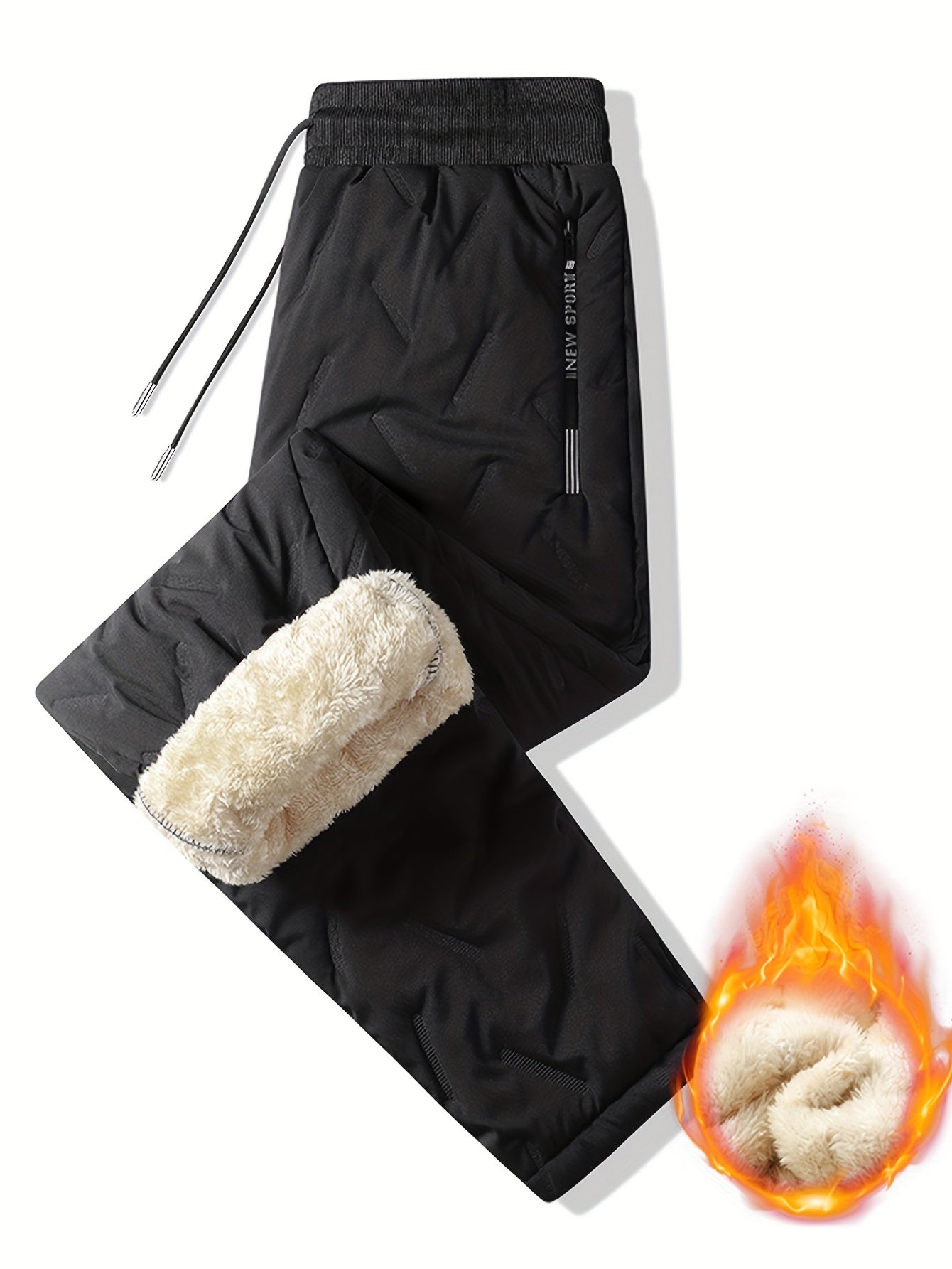 Winter Thickened Warm Polar Fleece Black Straight-Leg Pants, Single Piece