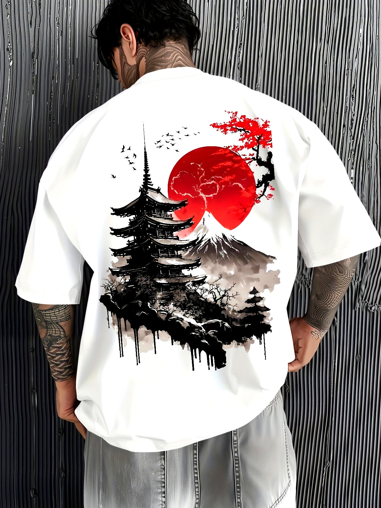 Men's Crimson Sunset Mountain Scenery Print Short Sleeve T-Shirt