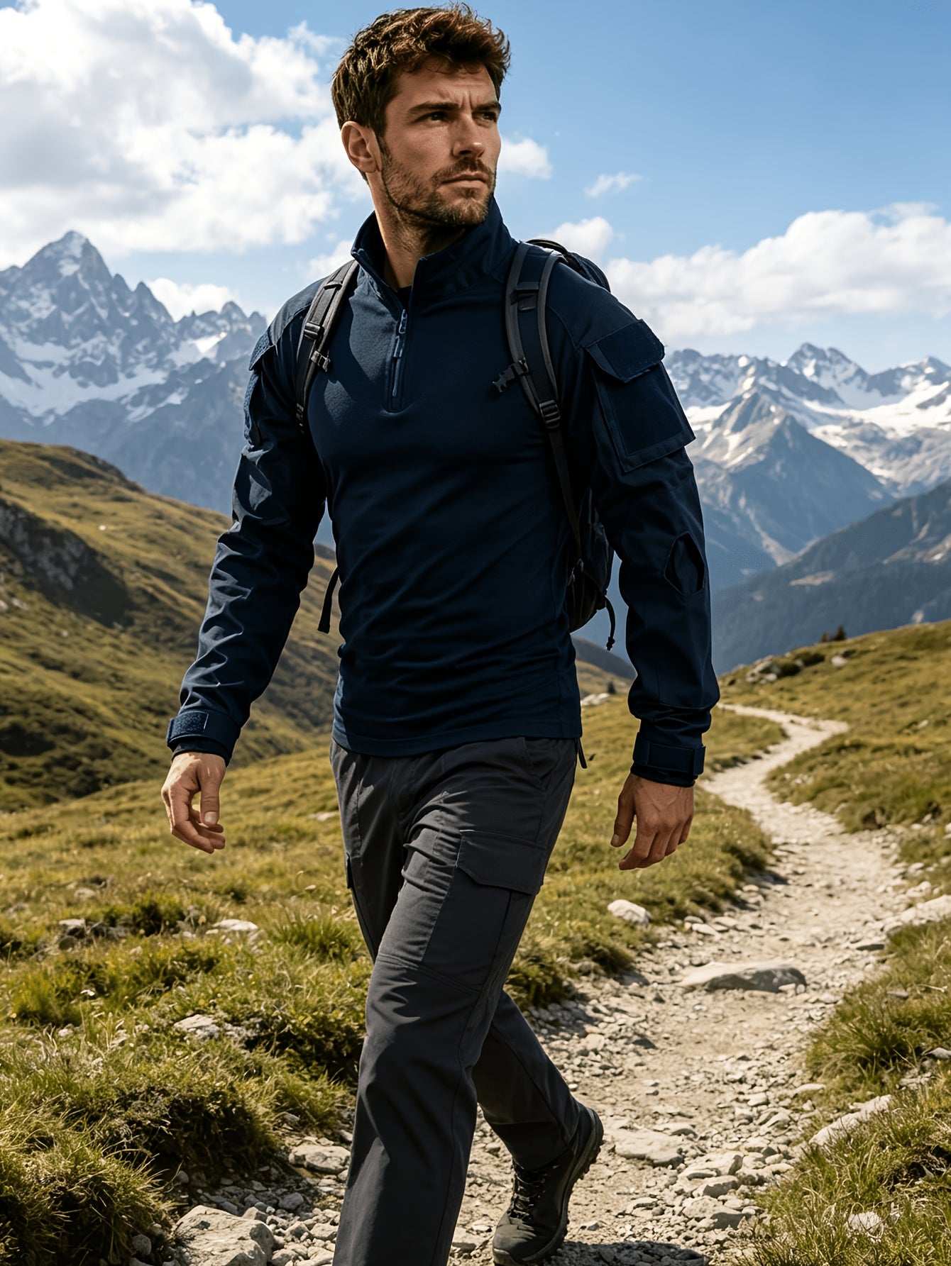 Blue Long-Sleeve Frog Suit Top, Breathable And Wear-Resistant Hiking Camping Multi-Functional Combat Uniform, Outdoor Commuting Dual-Use Long Sleeve