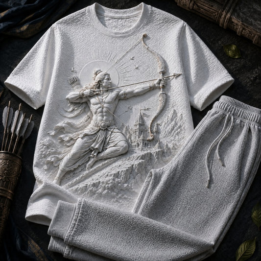 Lord Rama in Action White T-Shirt with Grey Jogger Combo