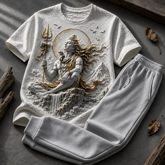 Lord Shiva Mahadev White T-Shirt with Grey Trackpant Combo